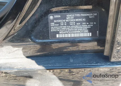 2011 BMW 328I xDrive из США, поврежденный, VIN WBAPK5G5XBNN31586